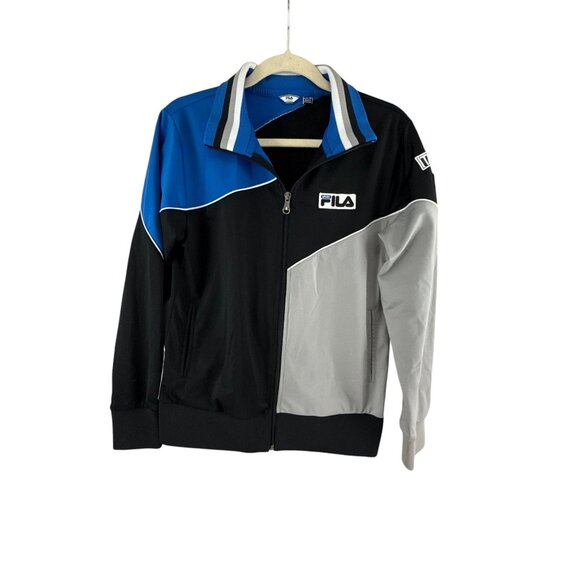 Fila Italia Track Jacket Youth XL 18-20 Black Blue Gray Zip Up Flag Patch - Picture 2 of 9